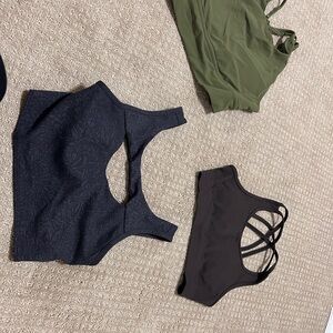 Alphalete Crop Tops in Black, Green, and Dark Blue